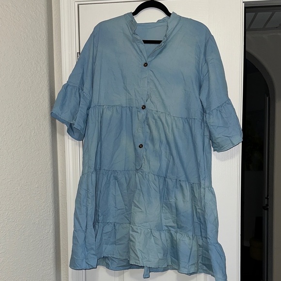 Dresses & Skirts - Light Blue Button-Up Tiered Dress